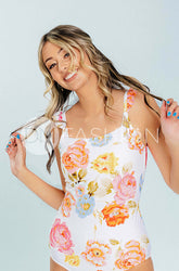 Ruffle Open Back One Piece -Peonies